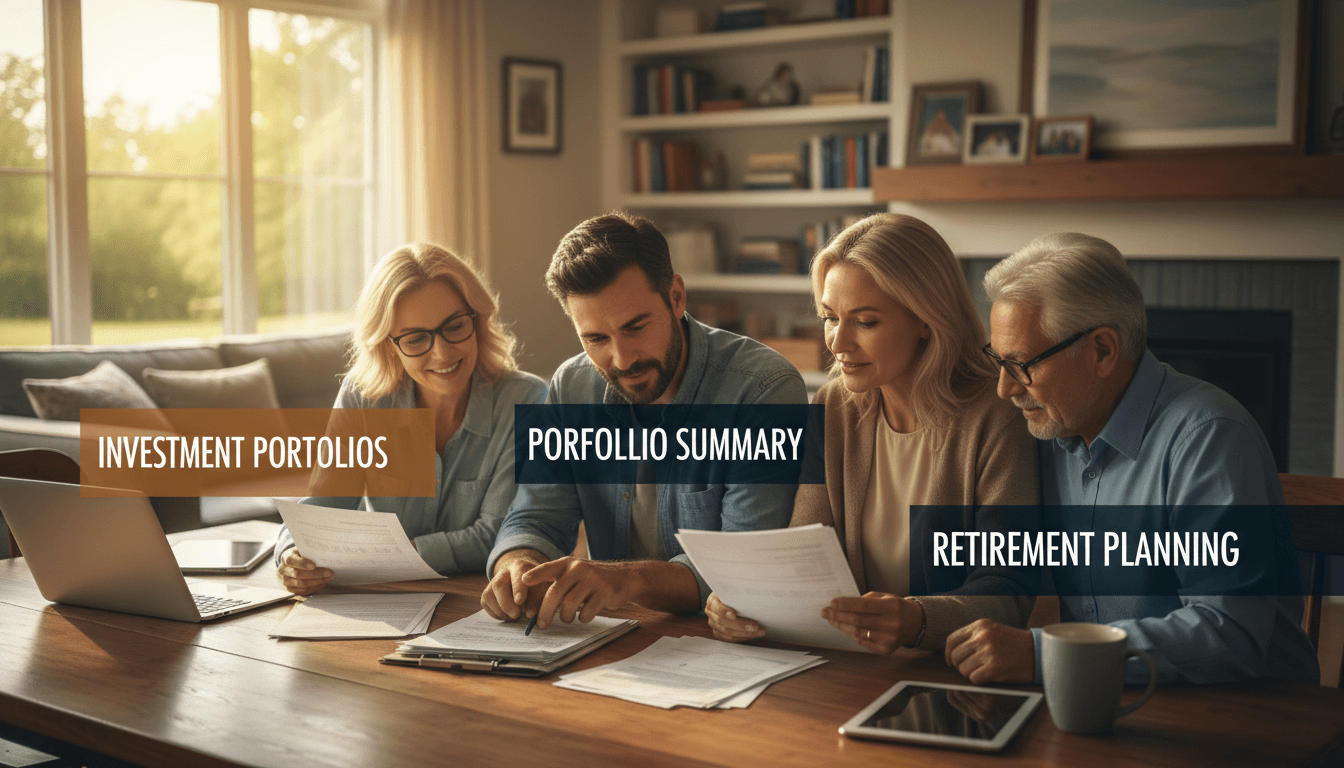 Family reviewing financial paperwork together
